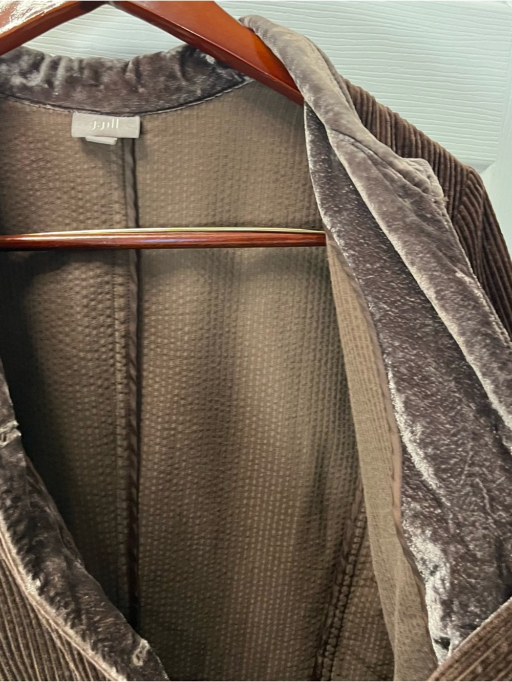 J.Jill Women Brown Corduroy Button-Front Jacket with Velvet Trim Size Medium - Picture 9 of 14